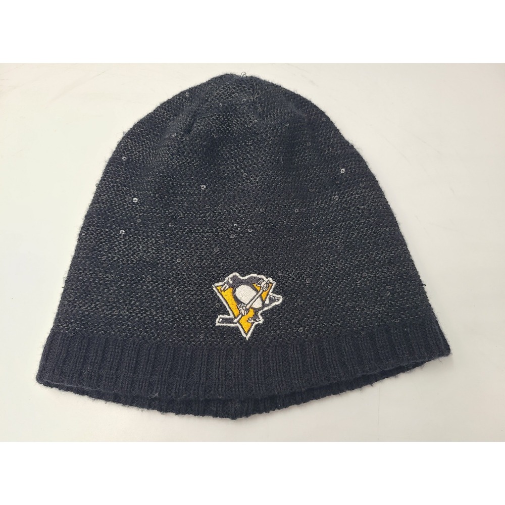 Women Pittsburgh Penguins Adidas Sequins Beanie Winter Knit Hat Stocking Cap NHL